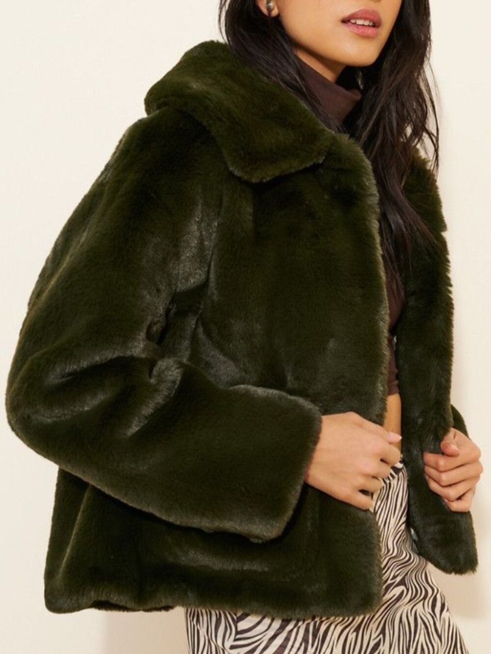 Jakke Traci Cropped Faux Fur Coat Mob Wife Retro Luxury Glam Cozy Green Womens S